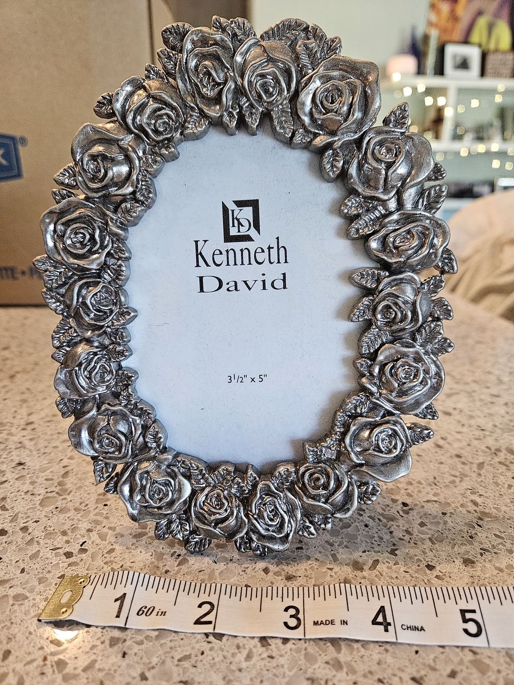 Kenneth David Silver Tone Rose Floral Picture Frame 3.5x5
